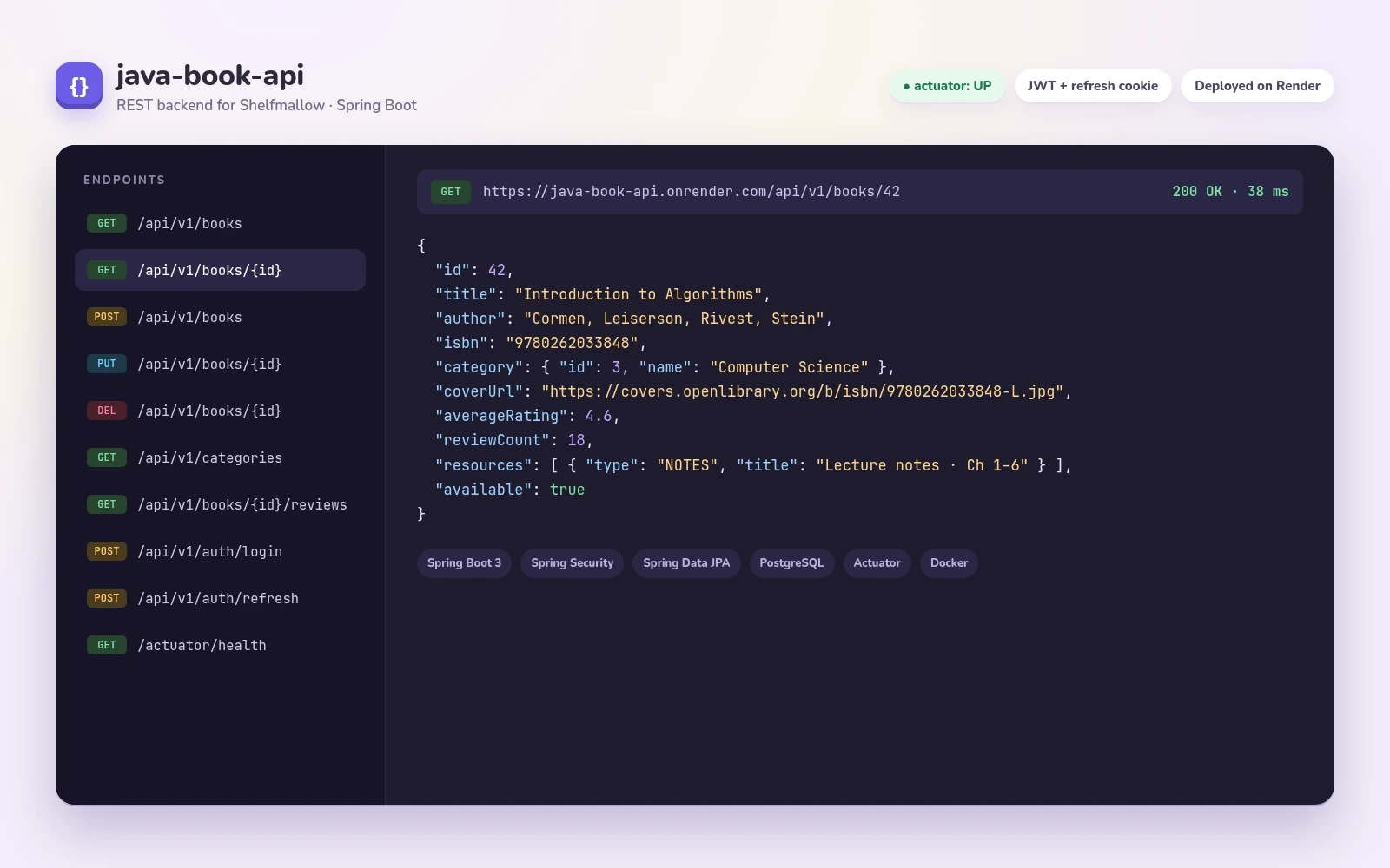 Java Book API — screenshot